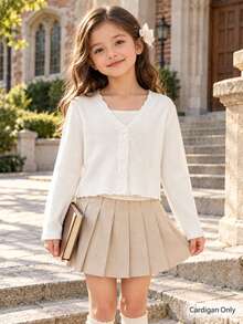 Girl, Girls, Teens Fashion Versatile White Cardigan Sweater Suitable For Daily Wear, Gatherings And Various Occasions - White - View 1