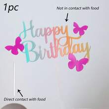 1pc/3pcs/6pcs Gold Happy Birthday Butterfly Acrylic Cake Topper, Suitable For Birthday Party Cake Decoration - Multicolor - View 18