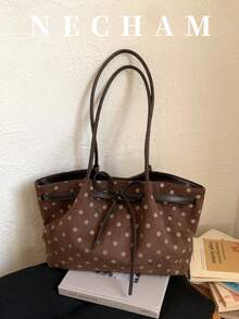 1pc Large Capacity Solid Color Premium Fashion Shoulder Casual Daily Tote Bag - Coffee Brown - View 1