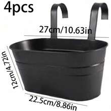1/2/4 PacksMetal Hanging Flower Pots For Railing Fence, 11 Inch Large Plant Pots Hanging Flower Bucket Planters With Detachable Hook & Drainage Holes For Balcony Fence Garden Home Decor - Large - View 14