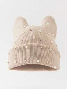 1pc Men's Y2K Rhinestone Cat Ear Knit Hat, Pearl Decor Hip Hop Beanie, Outdoor Warm Brimless Cap, Suitable For Street Outdoor Punk Hip Hop - Multicolor - View 11