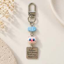 1pc/2pcs Unisex Cute Cartoon Cat Head Resin Pendant, Blue Fish Bead Accessory, English Letter Pendant Keychain, Couple Bag Charm, Luggage Accessory - Multicolor - View 6