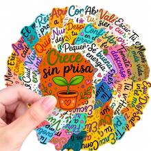 50Pcs Spanish Motivational Quote Stickers, Colorful Inspirational Positive Saying Decals, Aesthetic Waterproof Vinyl Stickers For Junk Journal, Scrapbook, Water Bottle, Laptop & DIY Craft Decor - Multicolor - View 7
