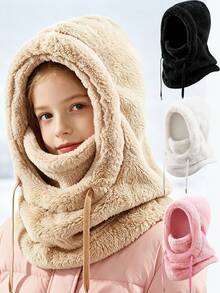 1/2pcs Kids Plush Balaclava Hood, Adjustable Drawstring, Multiple Soft Colors, Winter Outdoor Warmth, Suitable For Skiing, School And Snow Play - Multicolor - View 1