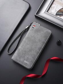 SHABILI Men's Long Wallet Clutch Bag Large Capacity Single Zipper Coin Card Holder Phone Bag - Grey - View 2