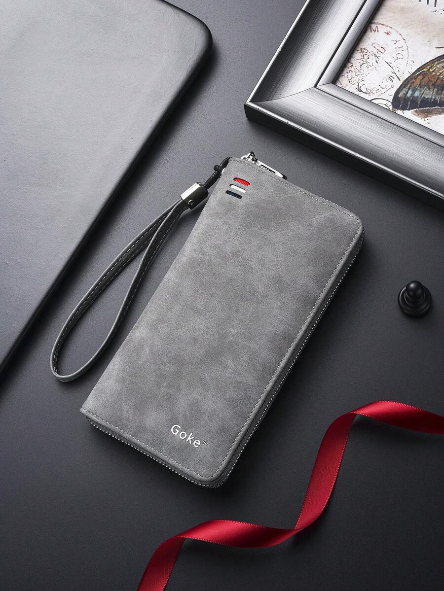 SHABILI Men's Long Wallet Clutch Bag Large Capacity Single Zipper Coin Card Holder Phone Bag