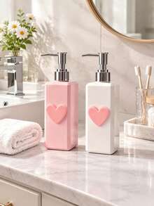 1pc 8.5oz Plastic Soap Dispenser, Heart-Shaped Accessory Bottle, Square Lotion Bottle, Suitable For Shampoo, Body Wash, Conditioner, Hand Soap And Home Bathroom Decor - Heart-shaped Travel Bottles - View 3