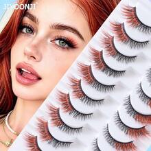 10 Pairs Colorful False Eyelashes, 3D Voluminous Strip Lashes With Red Accents, For Cosplay, Holiday Celebrations And Stage Makeup - Red - View 10