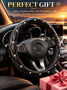 1pc Shiny Rhinestone Steering Wheel Cover, Faux Soft Leather Car Steering Wheel Protector, Includes Rubber Ring, Fits 14.5-15 Inch Round Steering Wheels, Shiny Car Interior Decoration, Car Accessories, Gift For Women - Multicolor - View 7
