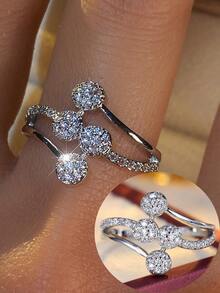 1pc Vintage Luxury Cross Ring, Cluster Sparkling Round Ball Copper Zirconia Design, Women's Daily Wear Personalized Finger Ring Accessory - Ring - View 5