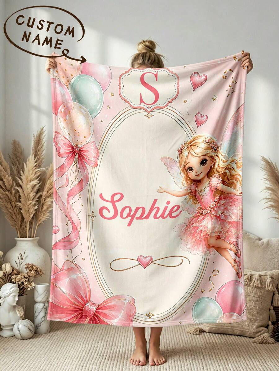 1pc Customized Name Bed Blanket, Personalized Bedding Blanket, Personalized Fleece Blanket, Cute Blanket, Comfortable Blanket, Home Gift, Birthday Gift, Christmas Gift, Personalized Gift, Gift For Son/Daughter, Gift For Friends - Style 1 - View 1