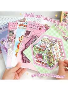 50pcs Set, Decorative DIY House Stickers, Landscape Stickers, Scene Stickers (Includes 20 Scenes And 30 Material Sheets) With 2 Tweezers, 3D Miniature House Scene Stickers For DIY Scrapbooking, Landscape Stickers, Manual Stickers, Hand-Classified House Scene Stickers, Reusable, Multiple Sizes Available - Multicolor - View 6