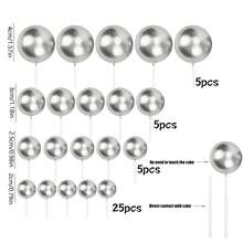 40pcs Multicolor Metallic & Matte Spherical Cake Toppers, Mini Foam Ball Decorations For Birthday & Wedding Cake Decor - Multicolor - View 12