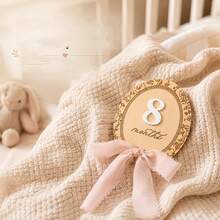 Baby Monthly Milestone Marker With Interchangeable Number Announcement Photo Prop, Oval Baby Milestone Sign With Interchangeable Numbers And Pink Ribbon, Wooden 1-12 Months Baby Photo Prop For Monthly Growth Photography - Multicolor - View 5
