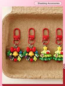 Christmas Resin Keychain Pendant, Christmas Wreath Bell Christmas Tree Shaped Bag Charm, Red Spring Clip Accessory, Holiday Gift Small Decoration - A - View 3
