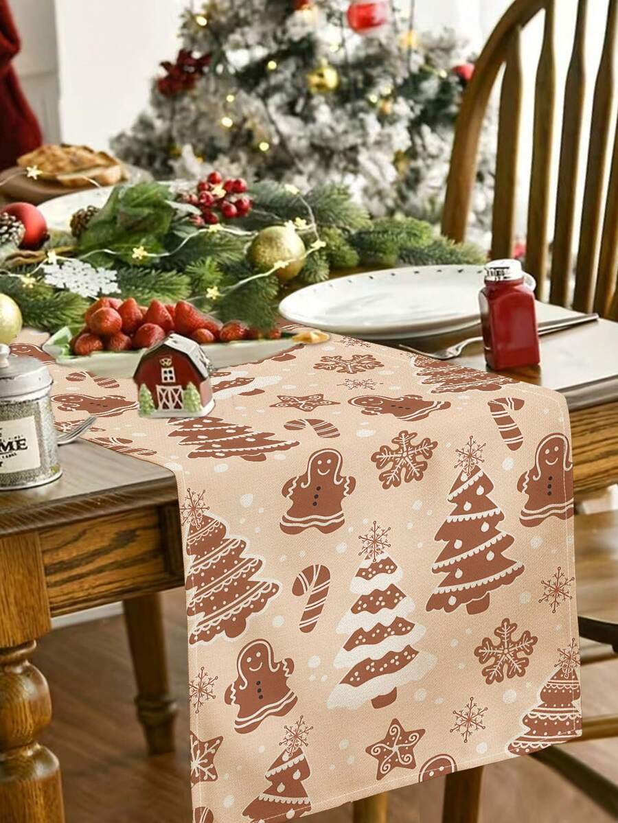 1pc Christmas Pattern Printed Linen Table Runner, Placemat, Suitable For Holiday, Party, Birthday, Dinner, Kitchen Dining Table Decoration, Shoe Cabinet Storage Cabinet Cover, All Season Room Decor, Home Textile Decoration Table Runner, Placemat - Multicolor - View 1