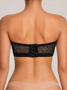 Women's Shiny Fabric Patchwork Comfortable Strapless Bra, Elegant Sexy Bandeau Lingerie - Black - View 2