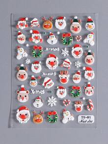 1件 5D 浮雕聖誕美甲貼紙，可愛卡通聖誕老人、馴鹿、雪人、薑餅人、雪花自黏式美甲貼花，聖誕 DIY 美甲裝飾，美甲用品 - 彩色 - 查看 8