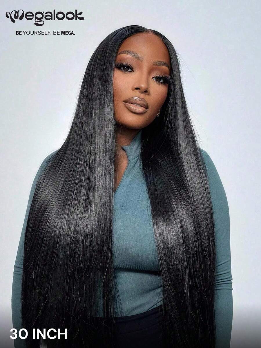 MEGALOOK 100% Human Hair Straight Lace Front Wig 13x4 Transparent Lace Natural Color Straight Hair Micro Knots 12-30 Inches Women Beginner Friendly