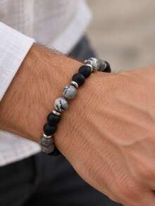 Black Obsidian Protection Bracelet, Retro Style Grounding Crystal Men's Jewelry Gift For Him,Daily Wear, Masculine Energy Shield, Absorbing Negativity - Multicolor - View 2