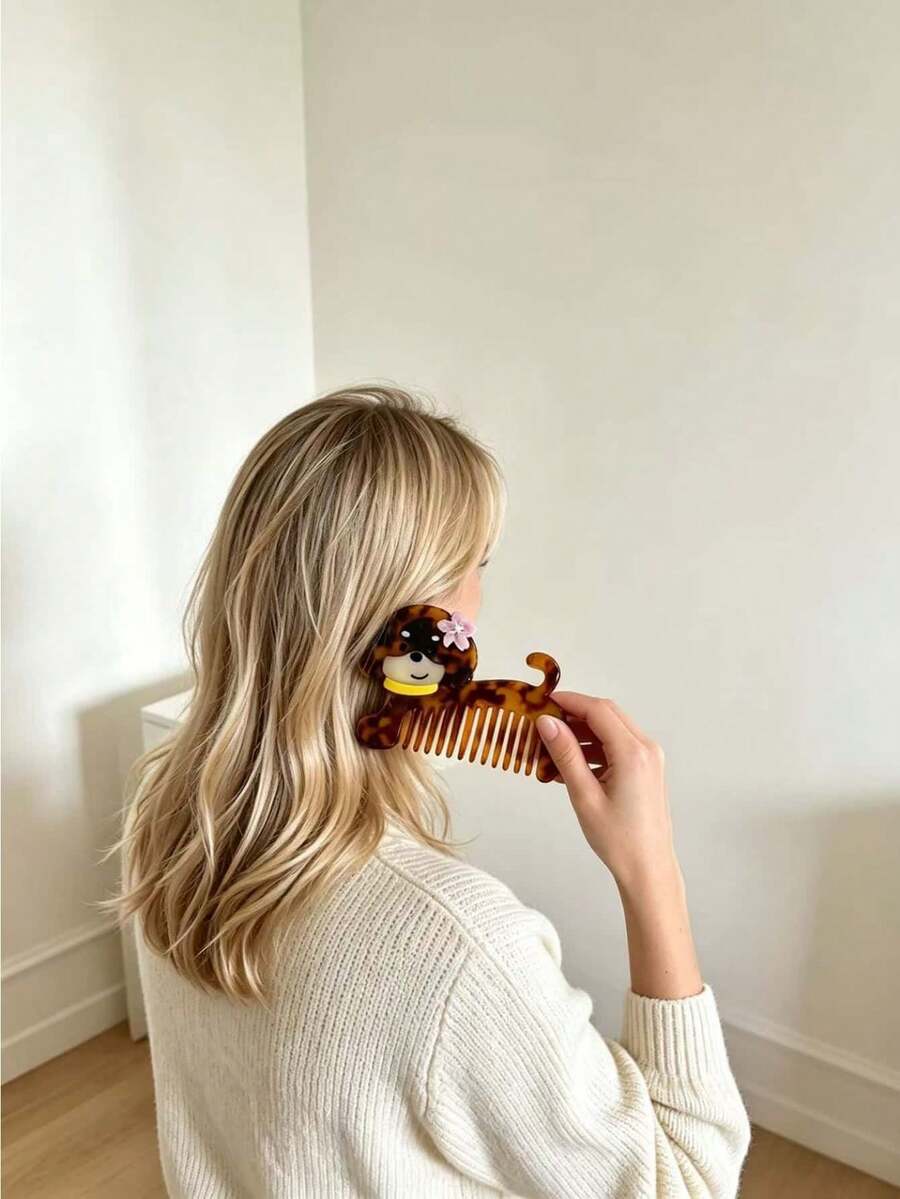 1pcCuteAnimalShapeHairComb,CartoonPuppyDesignPortableHairBrush,TrendyDecorative Hair Styling Tool For Women Girls, Daily Casual Hair Accessories Gift - Multicolor - View 1
