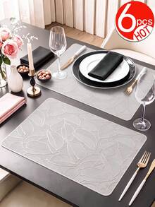 2-12pcs Gold Green Leaf Placemats, PVC Material Minimalist Style Foil Stamping Craft Vase Mat, Table Decor, Washable, Easy To Clean, Wipeable, Non-Slip, Heat Resistant, Table Mat, Suitable For Room Decoration, Home Table Decoration, Home Decor, Holiday, Party, Birthday, Wedding And Dinner - Multicolor - View 9
