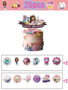 MASSDI Gabby Dollhouse Theme Cupcake Toppers Set, 2 Options 13pcs/25pcs, Cartoon Character Cake Decoration Picks, Complete Dessert Decoration Set, Suitable For Birthday Celebrations, Holiday Parties And Gabby Dollhouse Theme Scene Decor - View 21