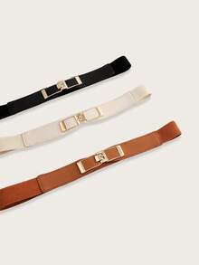 1pc Women Symmetrical Buckle Casual Elastic Belt For Dress Decoration Summer, School Fall, Autumn, Halloween - Black - View 6
