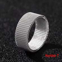 1pc Stainless Steel Flexible Mesh Ring, Personalized Braided Adjustable Finger Ring, Versatile Couple Ring, Silver Wide Plain Band Ring - Silver - View 12
