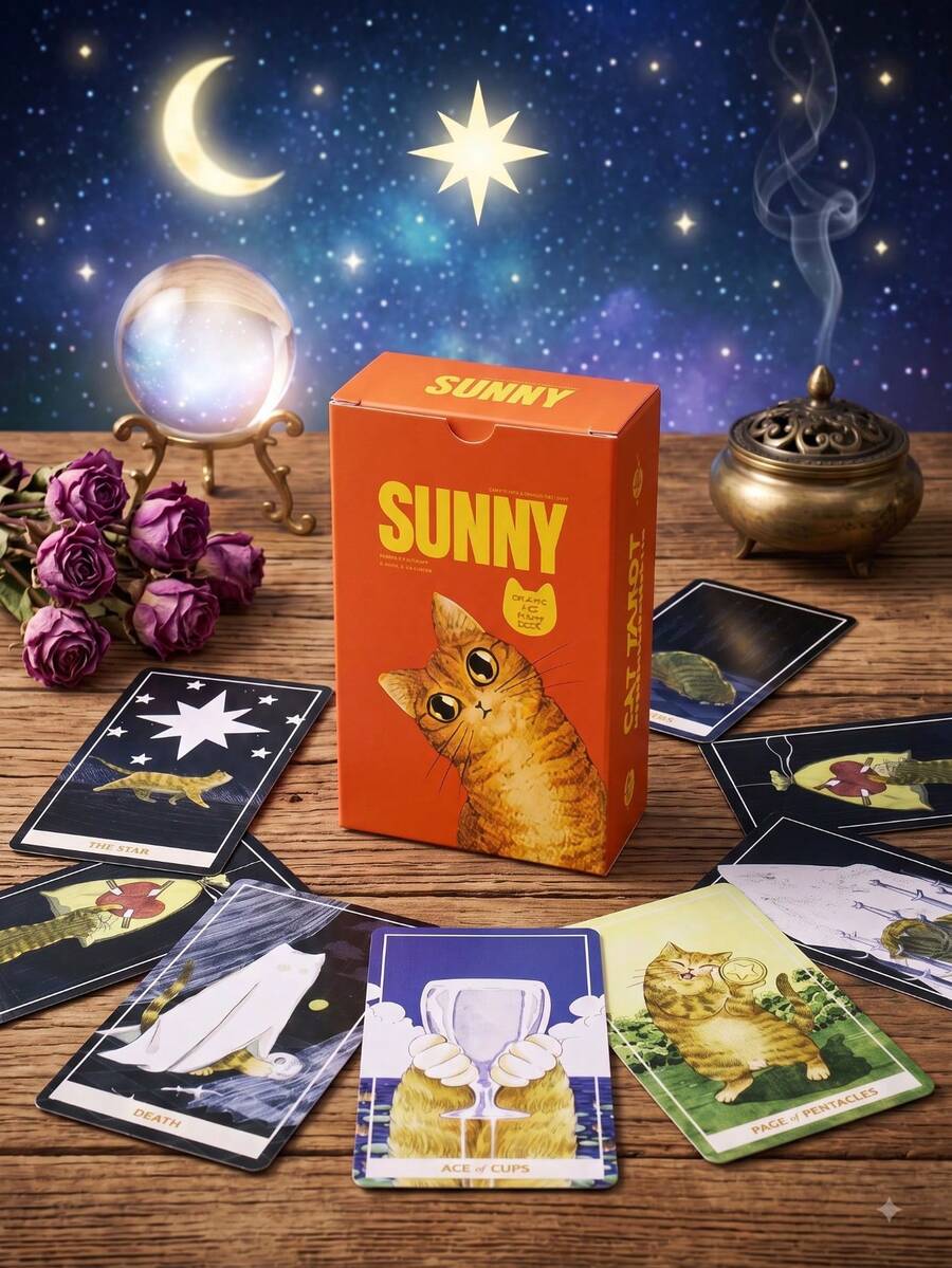 Cute Orange Cat Tarot Cards For Beginners And Experts | Aesthetic Ginger Cat Divination Cards | Spiritual Witch Style Gift For Cat Lovers - Multicolor - View 1