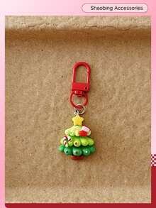 Christmas Resin Keychain Pendant, Christmas Wreath Bell Christmas Tree Shaped Bag Charm, Red Spring Clip Accessory, Holiday Gift Small Decoration - A - View 6