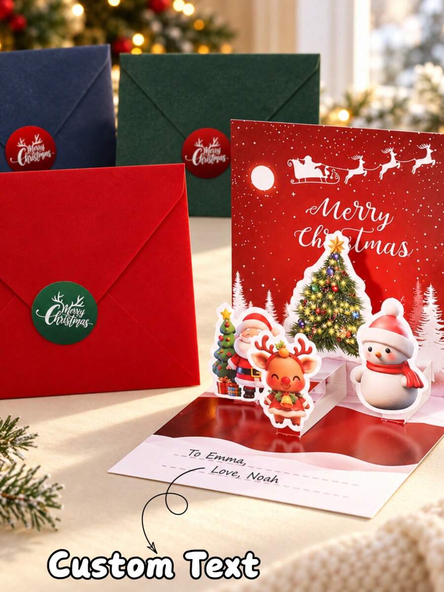 1pc Customized Christmas 3D Pop-Up Card, Personalized Name & Blessing Greeting Card, Santa Claus & Christmas Tree Scene Paper Cut Card, Writable Custom Message, Creative Holiday Gift Card, Warm Christmas Gift, Suitable For Friends, Family, Couples, Colleagues - Multicolor - View 1