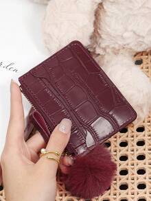Fashionable Animal Pattern Zipper Multi Slot Card Bag, Adorned With A Delicate Pom-Pom, Large Capacity Credit Card Package, Suitable For Outdoor Use - Black - View 16