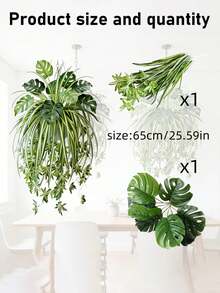 2pcs Set Artificial Monstera And Spider Plant Set, 2026 Spring Special Edition Realistic High Stem Greenery Foliage, Lifelike Vine Leaves For Home, Wedding Backdrop, Party Center Decoration, Mother's Day, Easter Holiday - Green - View 12
