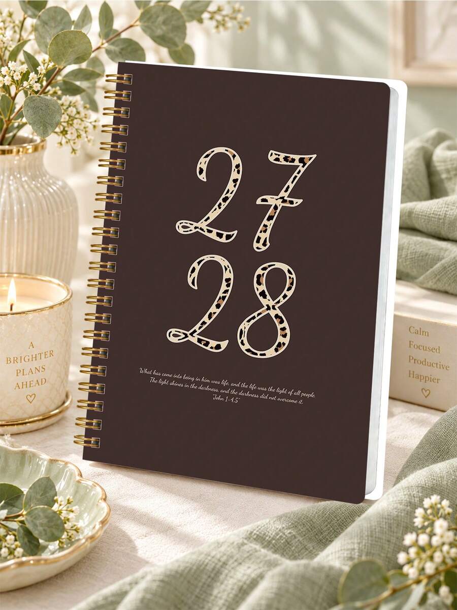 1pc 24-Month Monthly Planner 2027-2028, Leopard Number Cover Spiral Notebook, Lay-Flat Planner With Monthly Overview & Notes, Office Desk Accessories, Christmas Gifts, Bible Study Materials - Rectangle - View 1