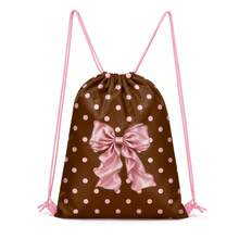Drawstring Bag - Cute Coffee Brown Bow Print - Suitable For School, Sports, Travel And Toy Storage - Sports, Fitness, Swimming, Travel Backpack - Drawstring Sports Bag - View 8