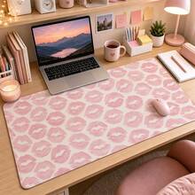 Pink Lip Print Extended Mouse Pad, Soft Pastel Kiss Mark Repeat Pattern Large Desk Mat With Stitched Edge, Smooth Cloth & Natural Rubber For Makeup Vanity Office Gaming Home Workspace, 3 Sizes Available - View 3