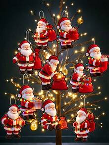 20pcs Santa Claus Christmas Hanging Decorations, Classic Holiday Element Printed Design Ornaments, Great Choice For Christmas And New Year Decor And Gifts, Suitable For Christmas Tree - Santa Claus Wooden Ornament - View 1