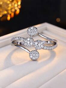 1pc Vintage Luxury Cross Ring, Cluster Sparkling Round Ball Copper Zirconia Design, Women's Daily Wear Personalized Finger Ring Accessory - Ring - View 14