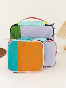 3pcs Colorful Patchwork Storage Bag Set, Multi-Color Travel Storage Bags, Lightweight Nylon Rainbow Patchwork Luggage Organizer Set - Multicolor - View 2