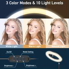 12-Inch LED Ring Light With Adjustable Tripod Stand, USB-Powered, 3-Color Dimmable Selfie Light; Suitable For Makeup, Live Streaming, Video Recording, Vlogging, And As A Halloween Or Christmas Gift - Black - View 4