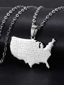 Stainless Steel USA Map Pendant Necklace For Men & Women, Mirror Polished, Waterproof, Tarnish Resistant, Durable, Golden Tone Option - Silver - View 4