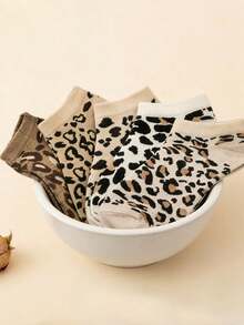 1/5 Pairs Women's Leopard Print Boat Socks, Fashionable Breathable Casual, Versatile Daily Wear, Suitable For All Seasons - Multicolor - View 3