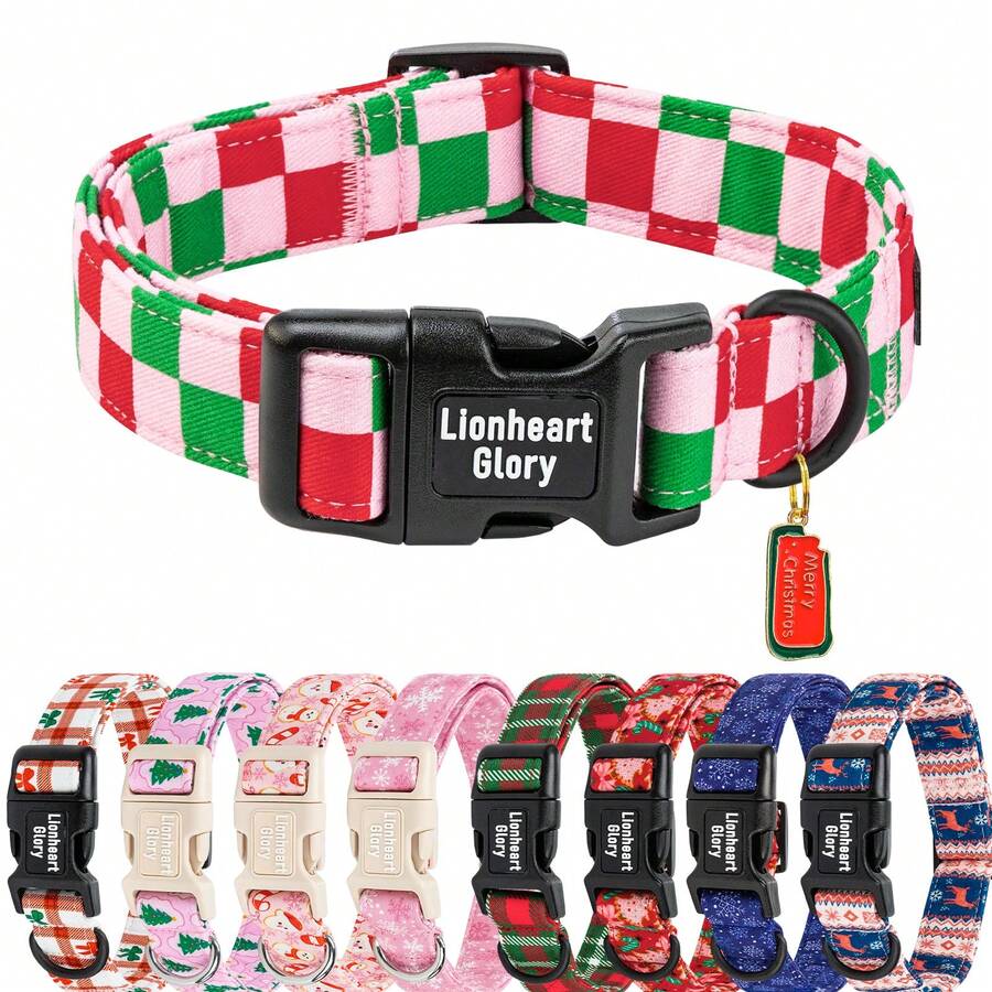 Lionheart Glory 聖誕狗項圈 紅綠棋盤格紋 寵物項圈 戶外遛狗配件 寵物節日裝飾禮物 可調節尺寸 適合小型犬、中型犬、大型犬 狗狗頸部配件 - 綠色 - 查看 1