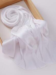 1pc Natural Crinkle Solid Color Satin Hijab Headscarf For Outdoor All Seasons,Holiday,Travel Essential - White - View 3