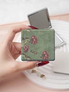 1PC Oil Painting Pastoral Series Portable Vanity Mirror, Foldable Lightweight Ultra-Thin Convenient Hand Mirror, PU Leather, Suitable For Multiple Scenarios And All People, Foldable Small Square Mirror, Pocket Mirror, Fresh Floral Lily Lotus Carnation Printed Pattern Design, Exquisite Handheld 180° Flip Cover Multi-Function Mini Mirror - Multicolor - View 8