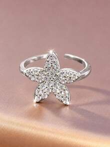 1pc Women's Cubic Zirconia Star Adjustable Open Ring, Stackable Finger Jewelry - Gold - View 4