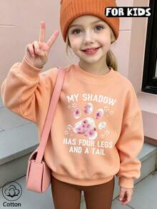 Girls Casual Long Sleeve Crew Neck Sweatshirt, Soft Tween Girl Daily Pullover Tops - Hami Melon Orange - View 3