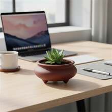 Pot Bunga Keramik Terbuat dari Tanah Liat dengan Lubang Drainase, Dekorasi Meja Kantor Minimalis yang Bergaya untuk Rumah & Kantor - pot bunga - View 3