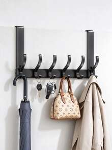 Over-The-Door Hook, Heavy-Duty Over-The-Door Hanger For Coats Bathrobes Hats Clothes Towels, Space Saving No-Drill Towel Rack Bathroom Organizer, Coat Rack, Bedroom Entryway Dorm Storage, Sturdy Multi-Purpose Hooks, Mother's Day Gift Idea - Black - View 5